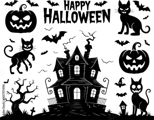 Haunted House Halloween Silhouette Set vector bundle