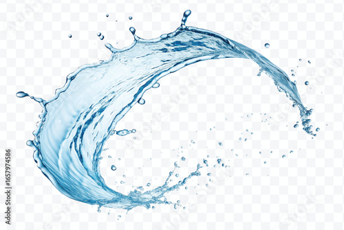 realistic 3d smooth and clean water splash in mid air cut and curve style isolated on transparent background	