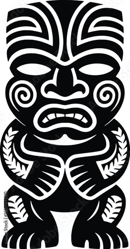 Stylized black and white tiki idol illustration