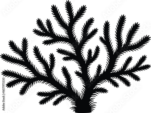 Abstract black and white textured branch silhouette on white background