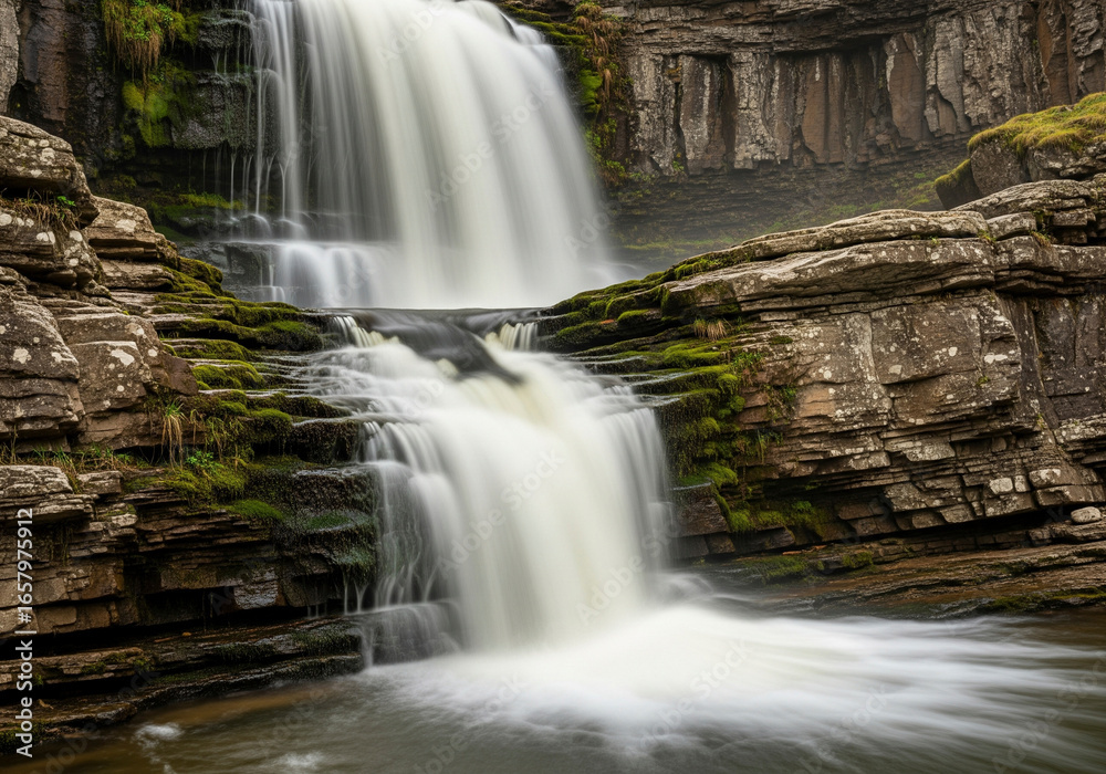 Naklejka premium Mountain River Waterfall Long Exposure