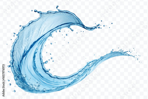 realistic 3d smooth and clean water splash in mid air cut and curve style isolated on transparent background	