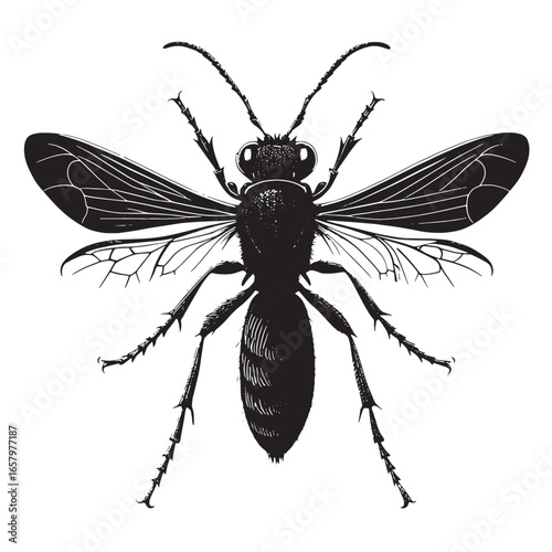 black tarantula hawk Silhouette Vector, High Quality Illustration on White Background