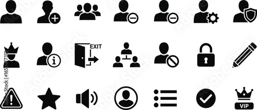 Set of 21 user interface and profile icons for apps, web, and digital dashboard design