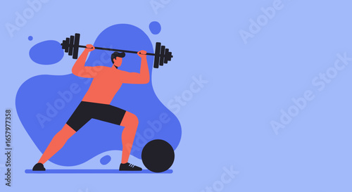 A strong man lifts a barbell overhead in a dynamic fitness illustration, symbolizing strength, health, and dedication to exercise. Ideal for sports, wellness, and lifestyle content.