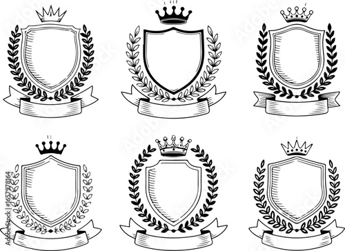 Heraldic Shield Emblems shield, coat of arms, emblem, heraldry, crest, crown vector bundle