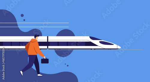 A man with a briefcase walks past a modern high-speed train, symbolizing efficient commuting, business travel, and connectivity.