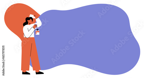 Modern illustration of a woman preparing a drink or medication, with a large customizable space for text or product display, ideal for wellness and health concepts.