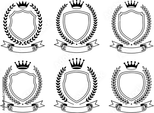 Heraldic Shield Emblems shield, coat of arms, emblem, heraldry, crest, crown vector bundle