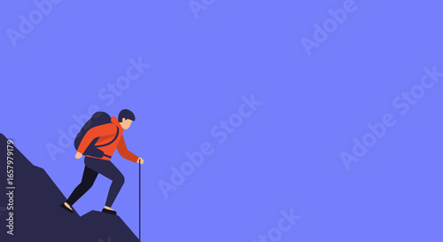 A determined hiker climbs a steep mountain, representing challenge, aspiration, and the journey to success. Ideal for business, lifestyle, and travel themes.