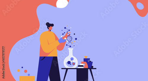 Scientist conducting genetic research in a modern laboratory, working with DNA and scientific equipment. Ideal for biotechnology, healthcare, and education concepts.