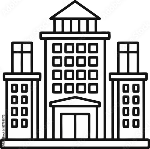 Outline Vector Icon of Hotel Building with Rooftop Signage — Hospitality and Travel