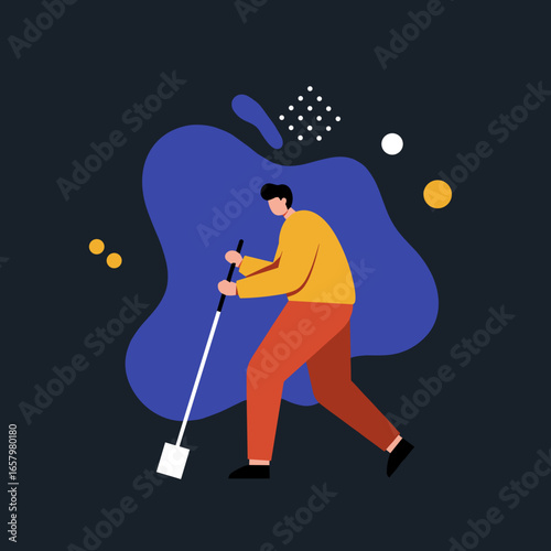 Illustration of a person with visual impairment using a white cane for independent mobility. Represents accessibility, inclusion, and overcoming challenges.