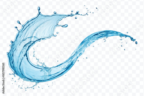 realistic 3d smooth and clean water splash in mid air cut and curve style isolated on transparent background	