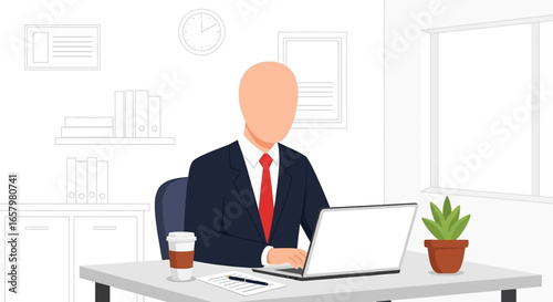 A professional businessman works diligently on his laptop in a modern office, representing concepts of productivity, corporate efficiency, and digital work.
