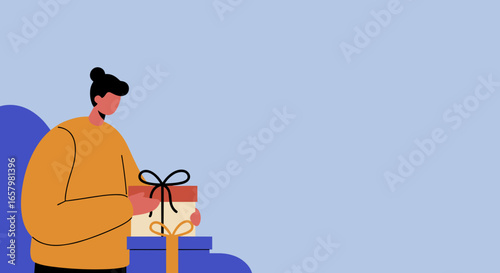 Person preparing gift boxes for a celebration. Ideal for holiday, birthday, or special occasion themes, representing giving and thoughtfulness.
