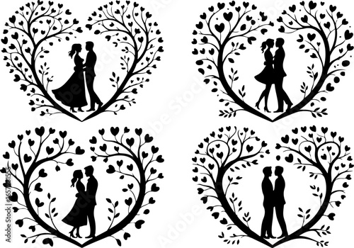 Romantic Couples in Heart love, Tree vector bundle