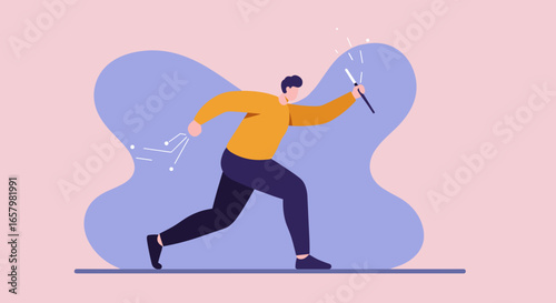 Creative man with a magic wand solving problems, symbolizing innovation, business development, and success.