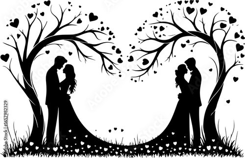Romantic Couples in Heart love, Tree vector bundle
