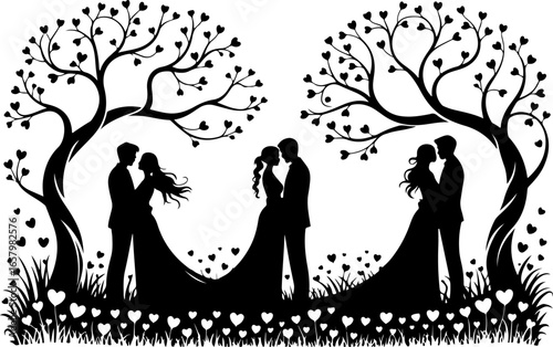 Romantic Couples in Heart love, Tree vector bundle