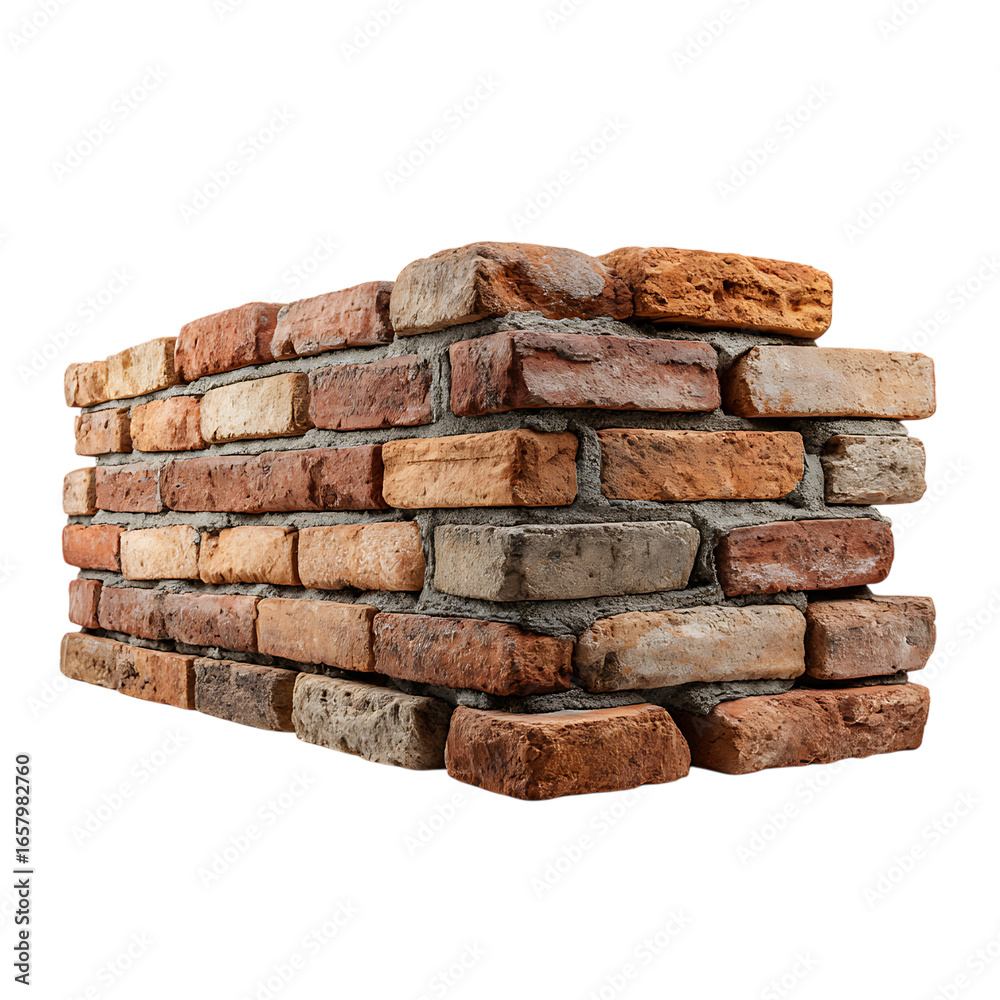 Obraz premium Stack of old weathered bricks isolated on transparent background