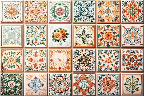 Colorful patterned tiles in a grid layout