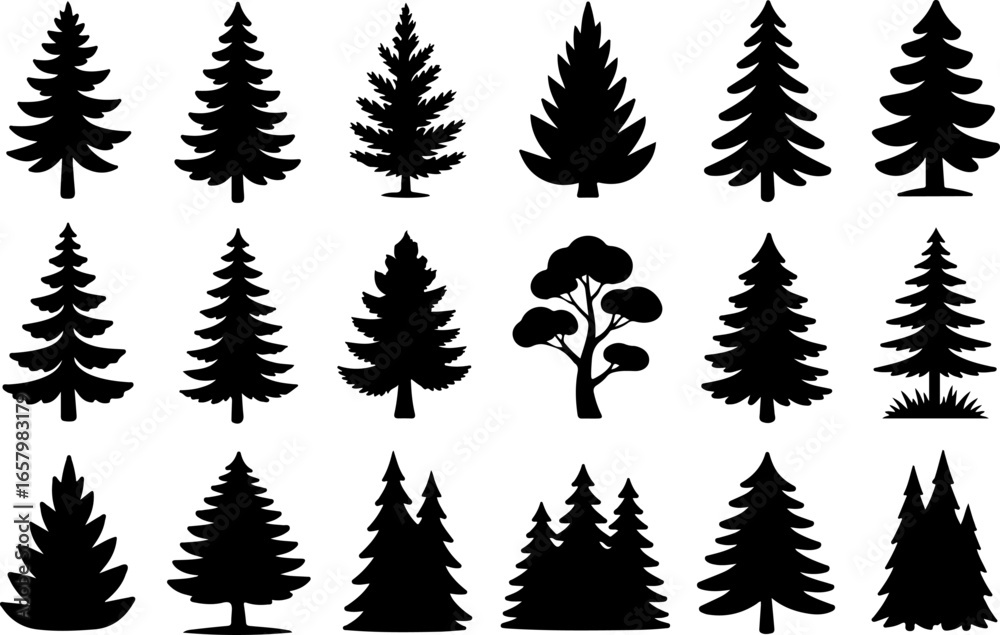 Obraz premium Pine Tree , forest, nature black vector bundle design graphics