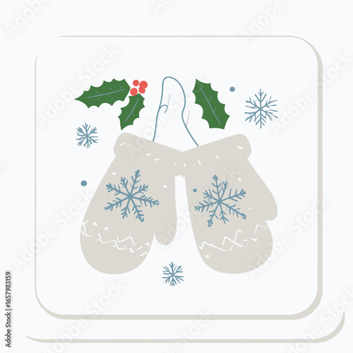 Pair of Festive Winter Mittens with Snowflake Designs