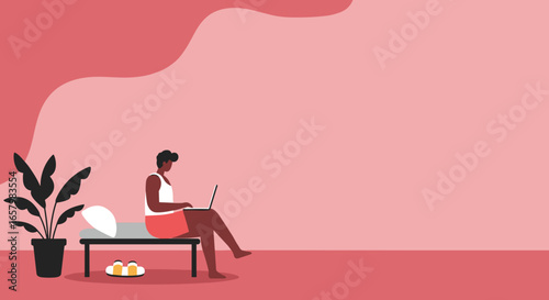 Person working comfortably from home on a laptop, emphasizing remote work, flexible lifestyle, and digital connectivity in a relaxed setting.