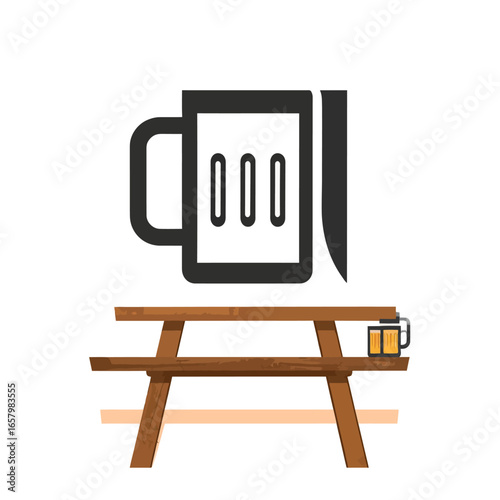 Picnic Table with Beer Mug Icon and Beer Mug on Table