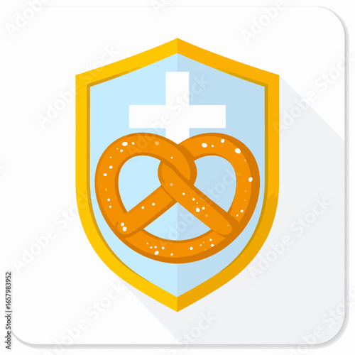 Pretzel on Shield with Cross, Flat Design, Orange and White