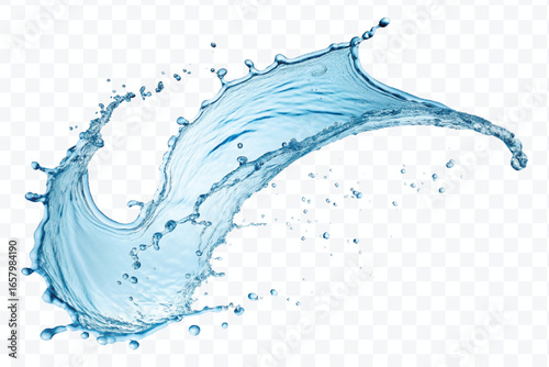 realistic 3d smooth and clean water splash in mid air cut and curve style isolated on transparent background	