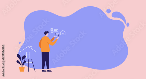 Person using a tablet for smart home management or real estate. Concepts of modern living, property technology, and digital solutions.