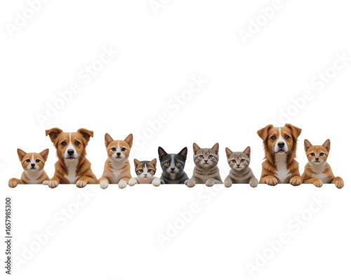 Adorable group of mixed domestic animals including dogs and cats showcasing playful friendly and furry pets ideal for family companionship and home decor