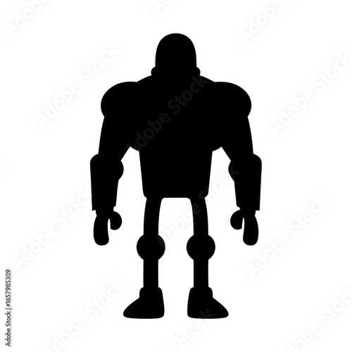 Stylized Black Robot Silhouette with Strong Shoulders and Articulated Legs