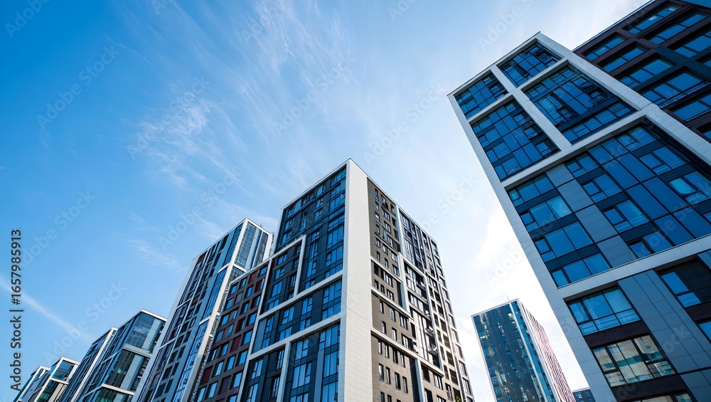 Naklejka premium Modern architecture buildings skyscrapers against blue sky real estate urban landscape view