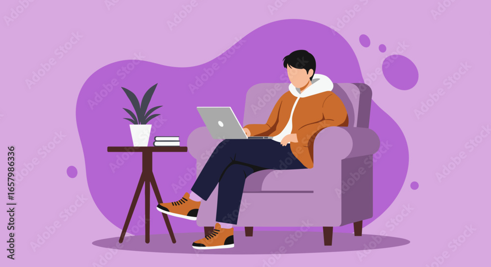 custom made wallpaper toronto digitalPerson comfortably using a laptop at home, perfect for remote work, online learning, or casual browsing. Represents modern lifestyle and digital connectivity.