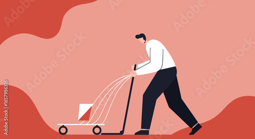 Modern illustration of a person pushing a cart, symbolizing progress, innovation, or the journey of data and ideas in business. Ideal for technology and strategy concepts.