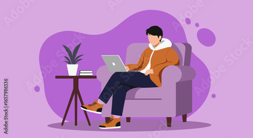 Wallpaper Mural Person comfortably using a laptop at home, perfect for remote work, online learning, or casual browsing. Represents modern lifestyle and digital connectivity. Torontodigital.ca