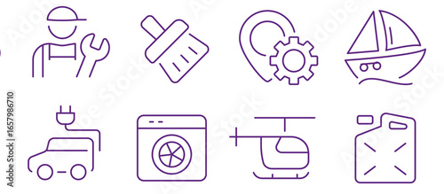 Diverse icons representing transportation, repair, and services for various industries