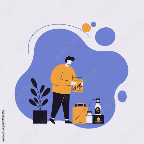 Person unboxing natural, organic beauty products or health goods, emphasizing sustainable lifestyle and eco-friendly shopping. Ideal for wellness and retail concepts.
