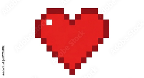 Retro pixelated red heart icon on transparent background