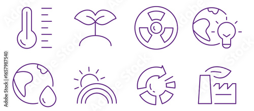 Environmental icons representing climate change, growth, and sustainability solutions.