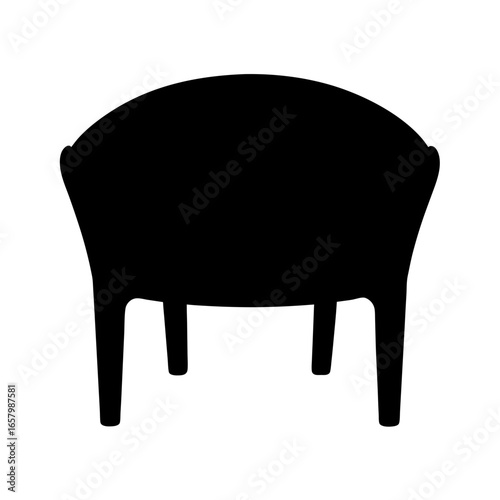 Black minimalist chair silhouette with armrests and short legs, bold monochrome design