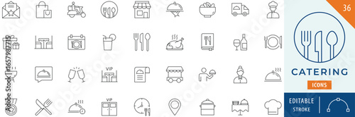 Catering icon collection set. Editable stroke.