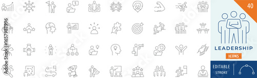 Leadership icon collection set. Editable stroke.