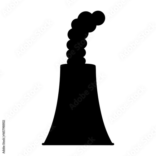 Black silhouette illustration of a nuclear power plant or industrial chimney