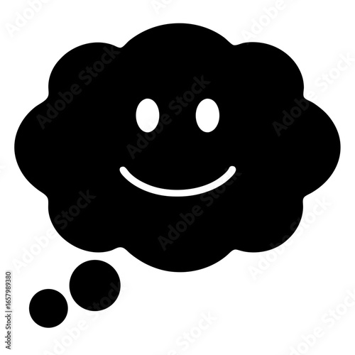 Smiling thought bubble with two smaller bubbles indicating continuing thoughts, fun image