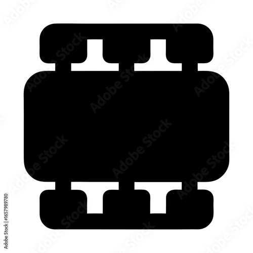 A Solid Black Luggage or Suitcase Icon with Top and Bottom Attachments
