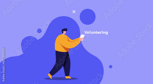 Illustration of a person engaged in volunteering, symbolizing charity, community service, and helping others. Ideal for social projects.
